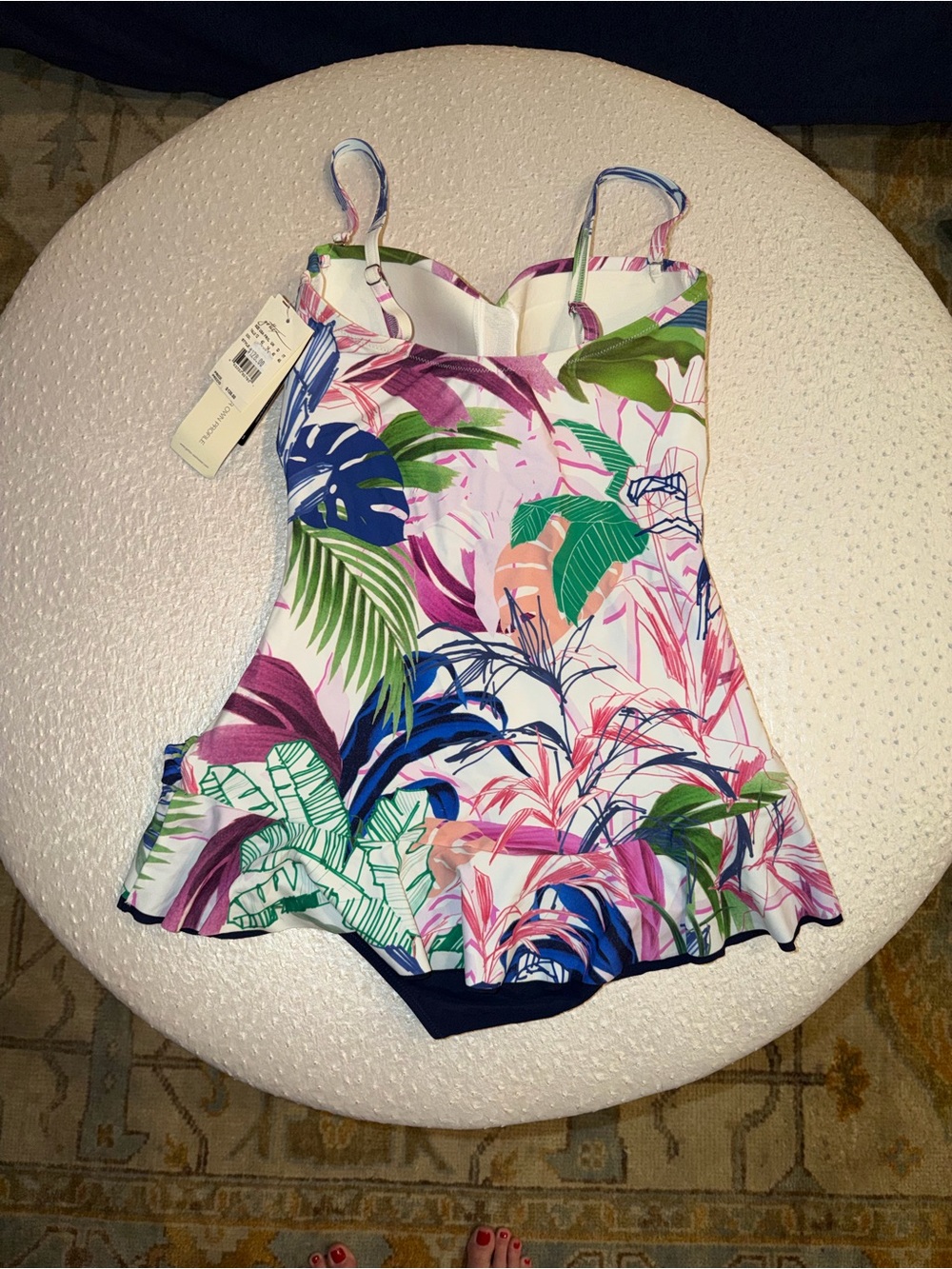 NWT Profile by Gottex Tropical Print Ruched Skirted Resort Wear Swimdress Sz 12 - Picture 4 of 6